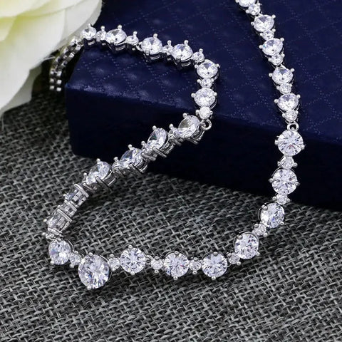 Image of New Bridal Round Cut Cubic Zirconia CZ Crystal Necklace and Earrings Jewelry Set from Almas Collections