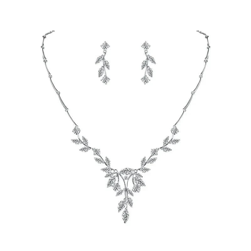 Elegant Marquise Vine Cubic Zirconia CZ Crystal Necklace and Earring Bridal Jewelry Set from Almas Collections