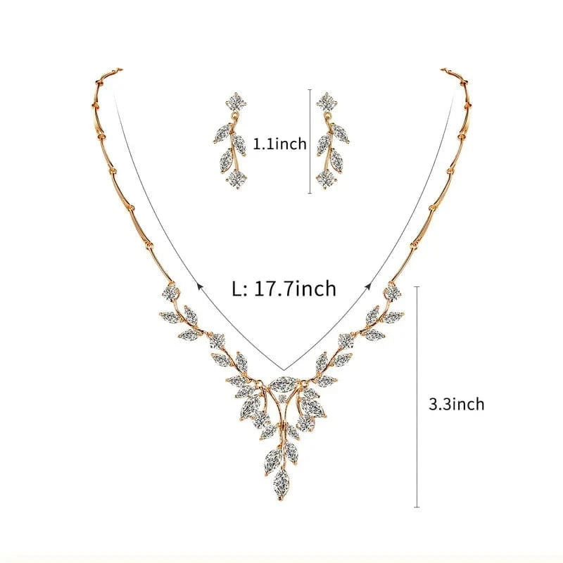 Elegant Marquise Vine Cubic Zirconia CZ Crystal Necklace and Earring Bridal Jewelry Set from Almas Collections