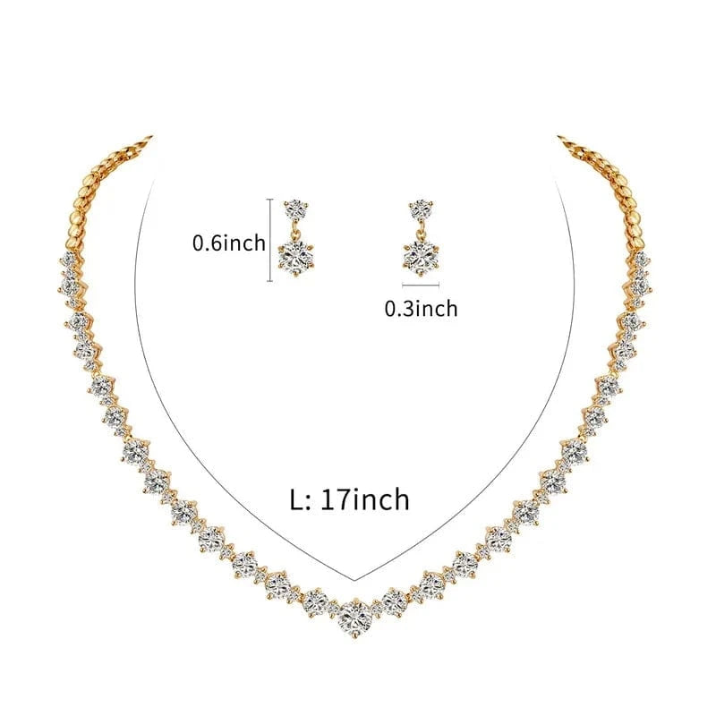 New Bridal Round Cut Cubic Zirconia CZ Crystal Necklace and Earrings Jewelry Set Size from Almas Collections