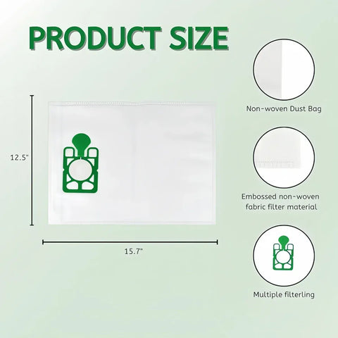 Image of Product size chart with dimensions and material details on a green background