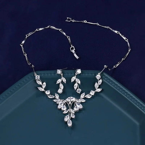 Image of New Elegant Marquise Vine Cubic Zirconia CZ Crystal Necklace and Earring Bridal Jewelry Set IS1 IS2 NS2 VAL1 NS3