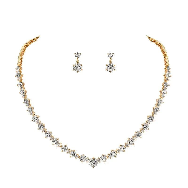 New Bridal Round Cut Cubic Zirconia CZ Crystal Necklace and Earrings Jewelry Set in gold color from Almas Collections