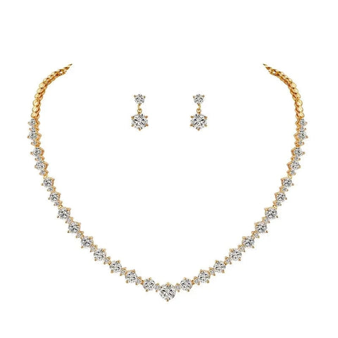 Image of New Bridal Round Cut Cubic Zirconia CZ Crystal Necklace and Earrings Jewelry Set in gold color from Almas Collections
