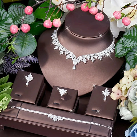 Image of New Unique Brilliant Cubic Zirconia Wedding Jewelry Set For Women IS1 IS2 NS2 VAL1 NS3