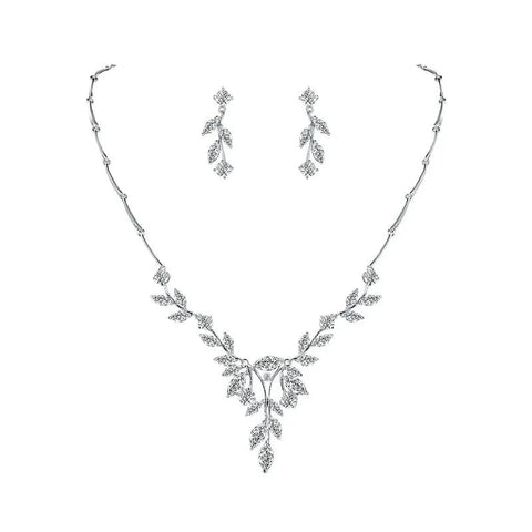 Image of New Elegant Marquise Vine Cubic Zirconia CZ Crystal Necklace and Earring Bridal Jewelry Set IS1 IS2 NS2 VAL1 NS3
