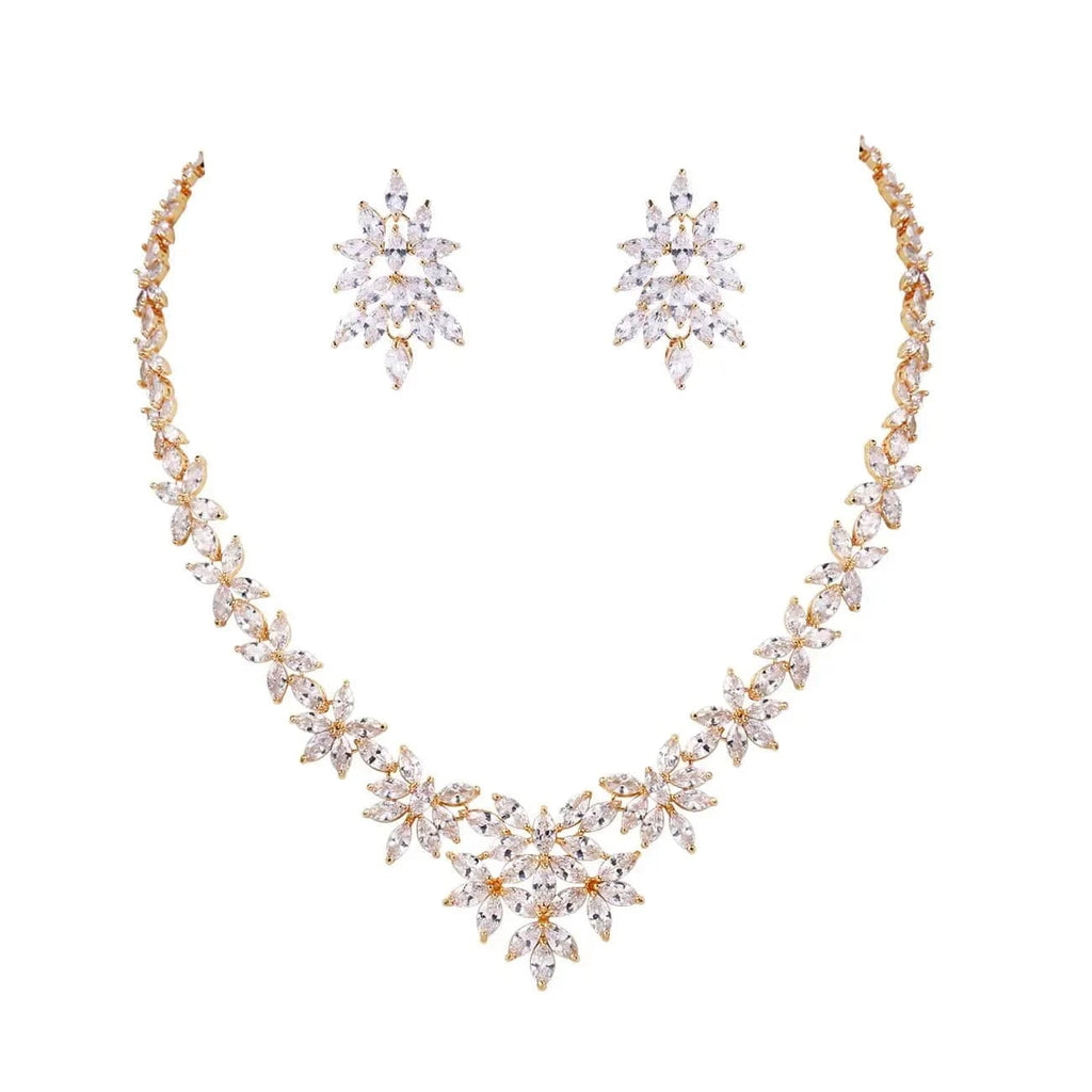 Exquisite Wedding Bridal Floral Design Cubic Zirconia Jewelry Set in Gold from Almas Collections