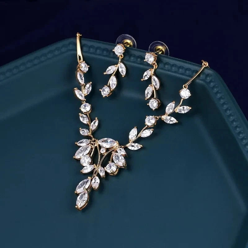 Elegant Marquise Vine Cubic Zirconia CZ Crystal Necklace and Earring Bridal Jewelry Set from Almas Collections