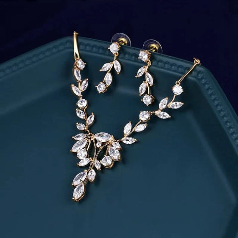 Image of Elegant Marquise Vine Cubic Zirconia CZ Crystal Necklace and Earring Bridal Jewelry Set from Almas Collections