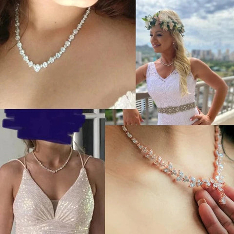 Image of New Bridal Round Cut Cubic Zirconia CZ Crystal Necklace and Earrings Jewelry Set from Almas Collections