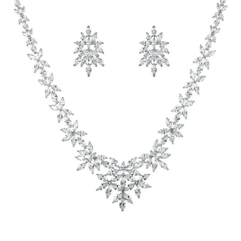 Exquisite Wedding Bridal Floral Design Cubic Zirconia Jewelry Set in Silver from Almas Collections