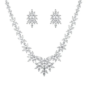 Exquisite Wedding Bridal Floral Design Cubic Zirconia Jewelry Set in Silver from Almas Collections