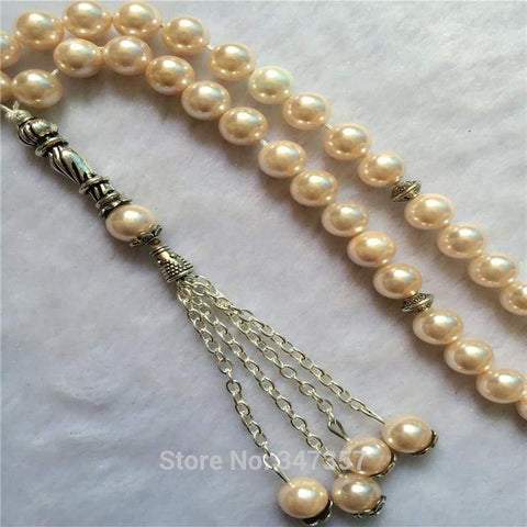 Image of 8mm Light Pink  Color Pearl Shell Tridacna Stone Round Shape 33 Tasbeeh IS1 IS2 NS3 Almas Collections tasbeeh