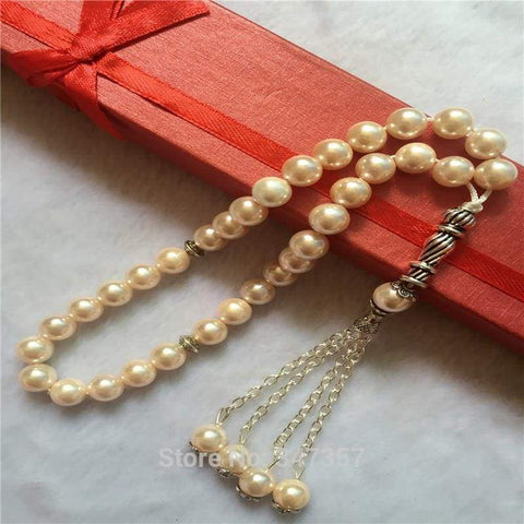 Image of 8mm Light Pink  Color Pearl Shell Tridacna Stone Round Shape 33 Tasbeeh IS1 IS2 NS3 Almas Collections tasbeeh
