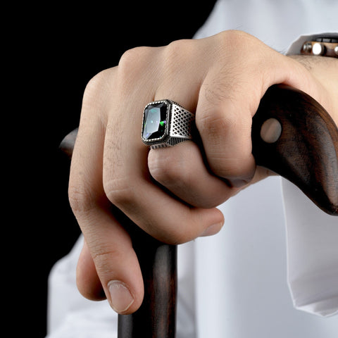 Image of Handmade Alexandrite Stone 925 Sterling Silver Ring for Men worn on hand in Sizes 6 to 14 from Almas Collections