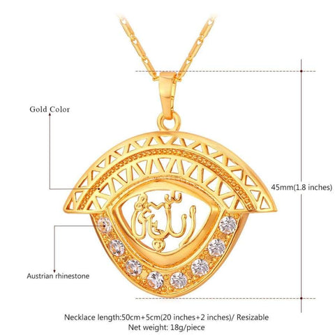 Image of Allah Pendant Men/Women Islamic Gold/Silver Color Rhinestone Crystal Jewellery IS1 Almas Collections Necklace