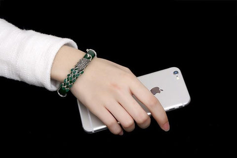 Image of Vintage Sterling Silver Jade Peacock Bangles Bracelets |  Vintage Sterling Silver Chalcedony Peacock Bangles Bracelets  | Vintage 925 Sterling Silver Bangles for Women  from Almas Collections