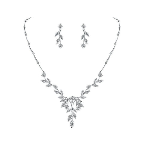 Image of Elegant Marquise Leaf CZ Vine Necklace and Earring Bridal Jewelry Set from Almas Collections