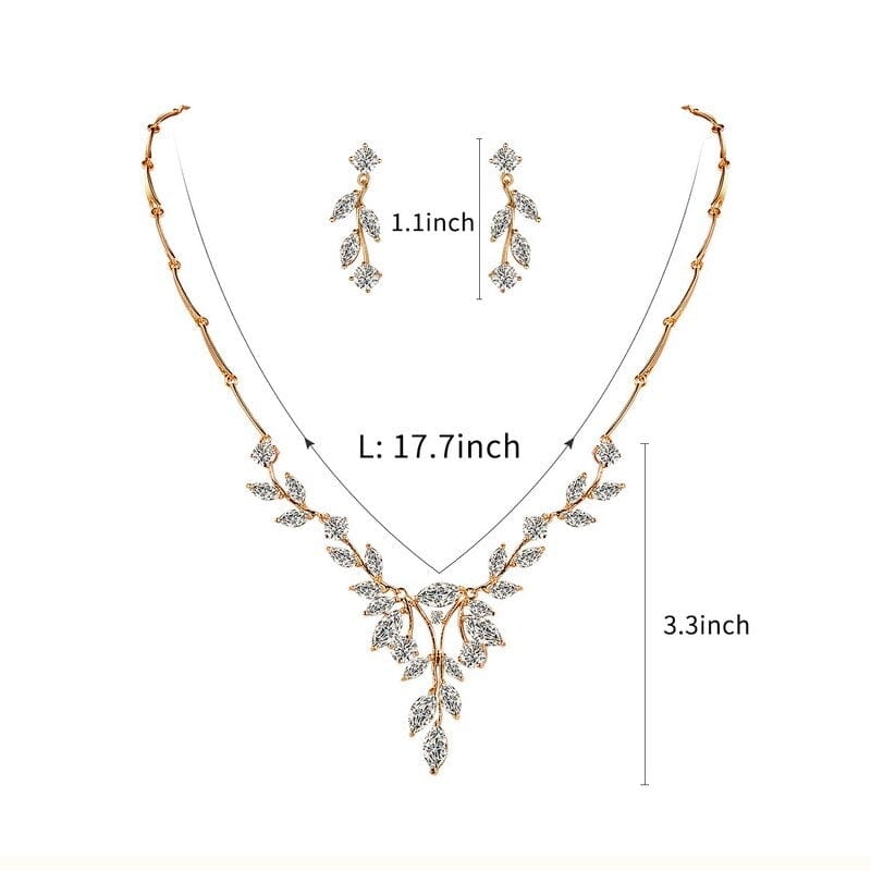 Elegant Marquise Leaf CZ Vine Necklace and Earring Bridal Jewelry Set size from Almas Collections