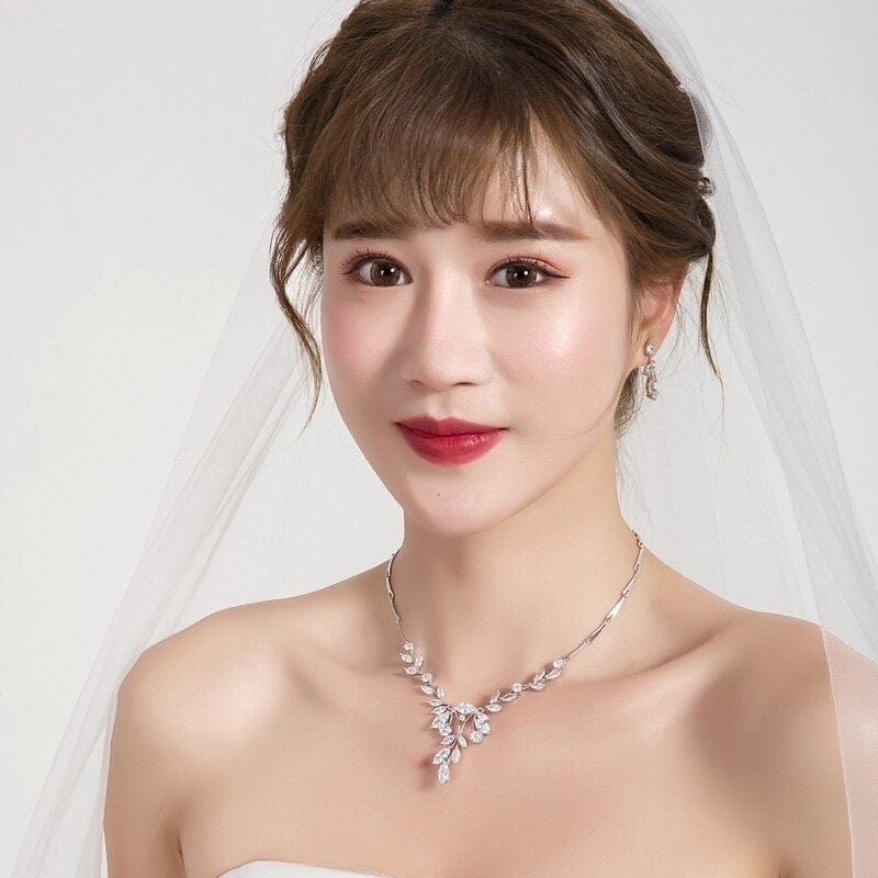 Elegant Marquise Leaf CZ Vine Necklace and Earring Bridal Jewelry Set Model  from Almas Collections