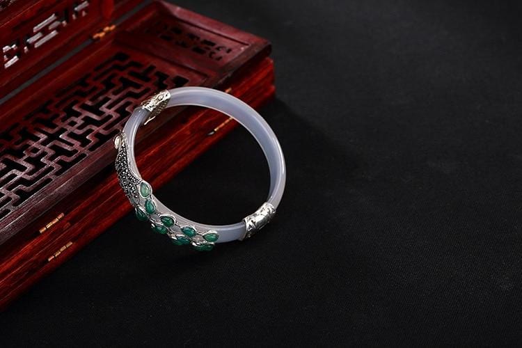 Vintage Sterling Silver Chalcedony Peacock Bangles Bracelets  | Vintage 925 Sterling Silver Bangles for Women  from Almas Collections