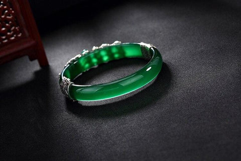 Image of Vintage Sterling Silver Jade Peacock Bangles Bracelets   | Vintage 925 Sterling Silver Bangles for Women  from Almas Collections