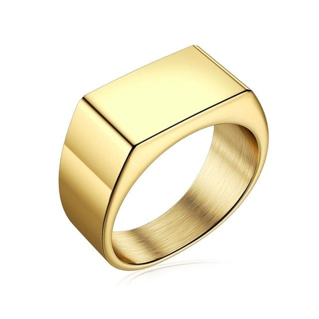 Stainless Steel Signet Ring for Him in rectangle gold color from Almas collections