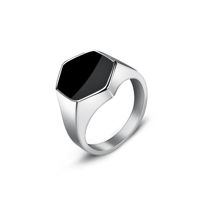 Stainless Steel Signet Ring for Him in Hexagon Silver color from Almas Collections