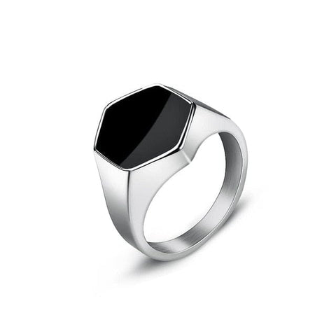 Image of Stainless Steel Signet Ring for Him in Hexagon Silver color from Almas Collections