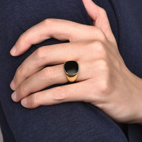 Image of Stainless Steel Signet Ring for Him in vintage round silver color from Almas Collections