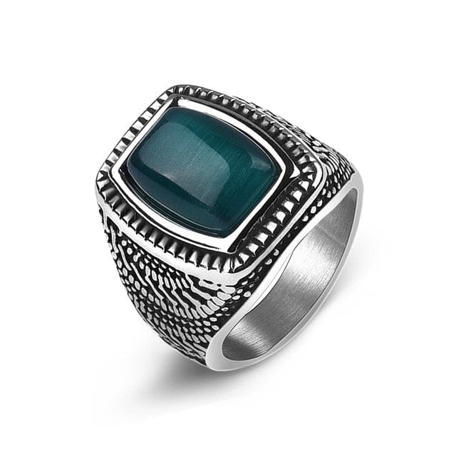 Stainless Steel Signet Ring for Him in Big Green stone from Almas collections
