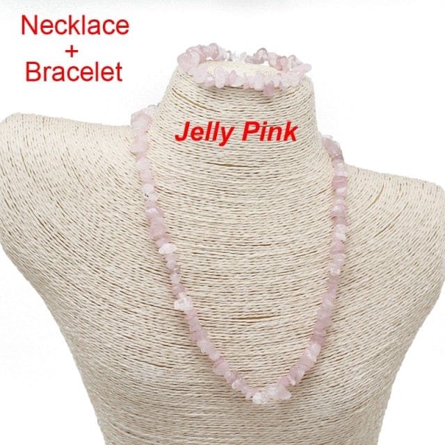 Jelly pink quartz bracelet and necklace from Almas Collections