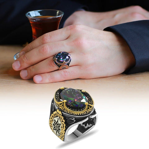 Image of Alexandrite Stone 925 Sterling Silver Ring for Men from almas Collections
