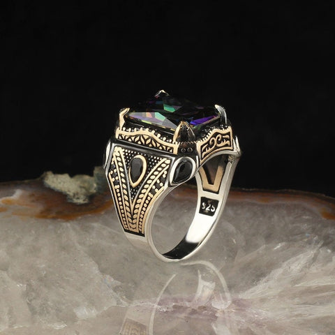 Image of Alexandrite Stone 925 Sterling Silver Ring for Men from Almas Collections