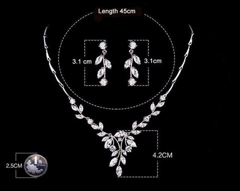 Image of Elegant Marquise Leaf CZ Vine Necklace and Earring Bridal Jewelry Set size from Almas Collections