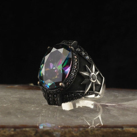 Image of Alexandrite Stone 925 Sterling Silver Ring for Men from Almas Collections