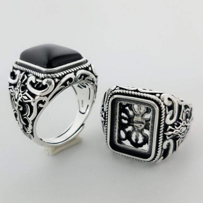 New Vintage Black Onyx Stone Real 925 Sterling Silver Ring For Men NS3 IS1 Almas Collections  New Vintage Black Onyx Stone Real 925 Sterling Silver Ring For Men