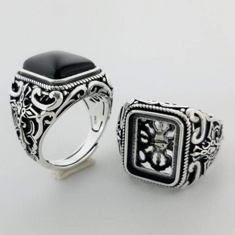 Image of New Vintage Black Onyx Stone Real 925 Sterling Silver Ring For Men NS3 IS1 Almas Collections  New Vintage Black Onyx Stone Real 925 Sterling Silver Ring For Men