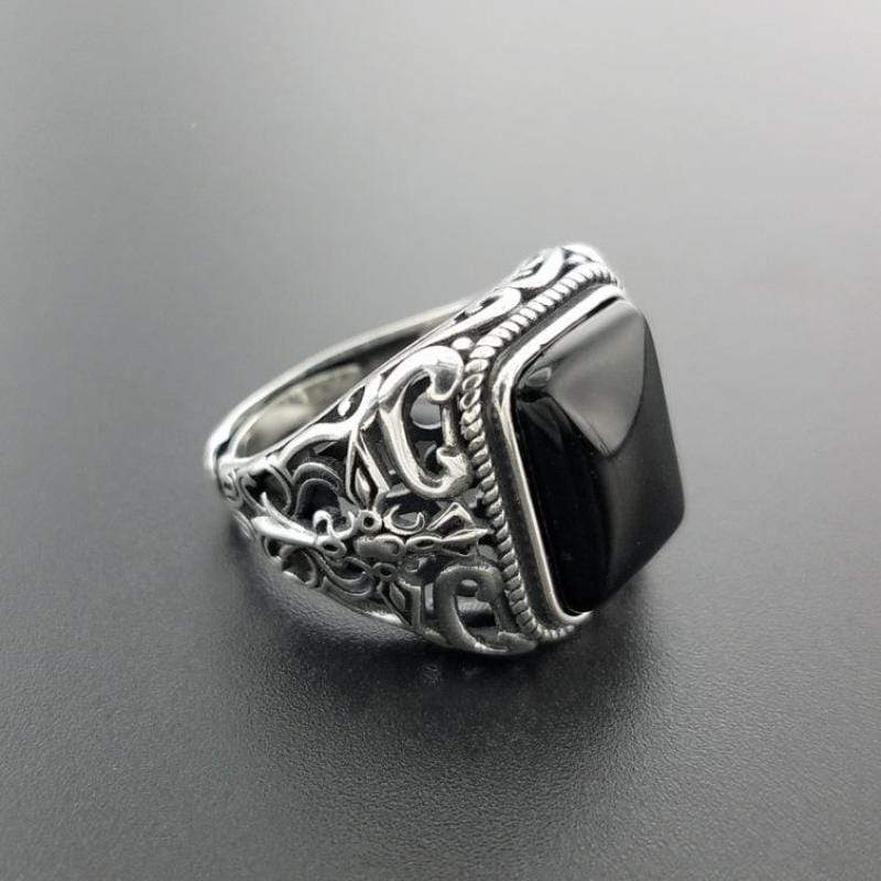New Vintage Black Onyx Stone Real 925 Sterling Silver Ring For Men NS3 IS1 Almas Collections  New Vintage Black Onyx Stone Real 925 Sterling Silver Ring For Men