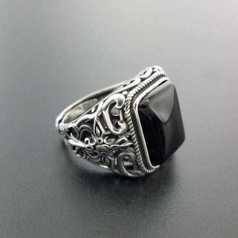 Image of New Vintage Black Onyx Stone Real 925 Sterling Silver Ring For Men NS3 IS1 Almas Collections  New Vintage Black Onyx Stone Real 925 Sterling Silver Ring For Men