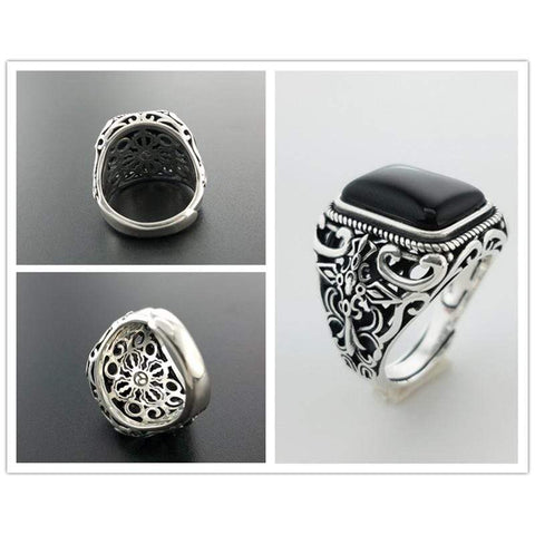 Image of New Vintage Black Onyx Stone Real 925 Sterling Silver Ring For Men NS3 IS1 Almas Collections  New Vintage Black Onyx Stone Real 925 Sterling Silver Ring For Men