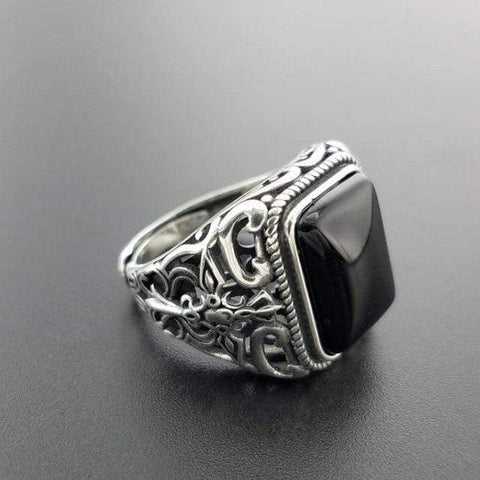 Image of New Vintage Black Onyx Stone Real 925 Sterling Silver Ring For Men NS3 IS1 Almas Collections  New Vintage Black Onyx Stone Real 925 Sterling Silver Ring For Men
