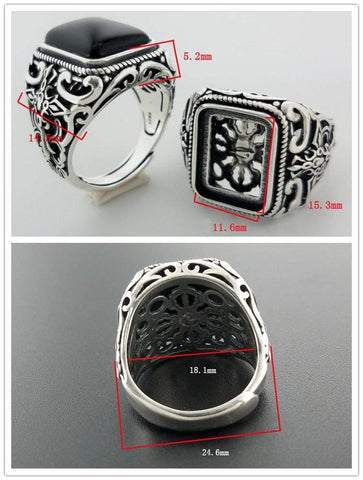 Image of New Vintage Black Onyx Stone Real 925 Sterling Silver Ring For Men NS3 IS1 Almas Collections  New Vintage Black Onyx Stone Real 925 Sterling Silver Ring For Men