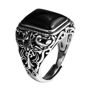 New Vintage Black Onyx Stone Real 925 Sterling Silver Ring For Men NS3 IS1 Almas Collections  New Vintage Black Onyx Stone Real 925 Sterling Silver Ring For Men