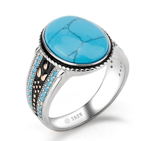 Image of New Men Oval Sky Blue Stone Life 925 Sterling Silver Ring IS1 NS3 Almas Collections New Men Oval Sky Blue Stone Life 925 Sterling Silver Ring
