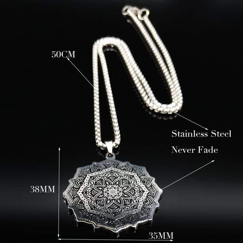 New Lotus Wicca Stainless Steel Necklace for Men Silver Color NS2 IS1 IS2 Almas Collections  New Lotus Wicca Stainless Steel Necklace for Men Silver Colo