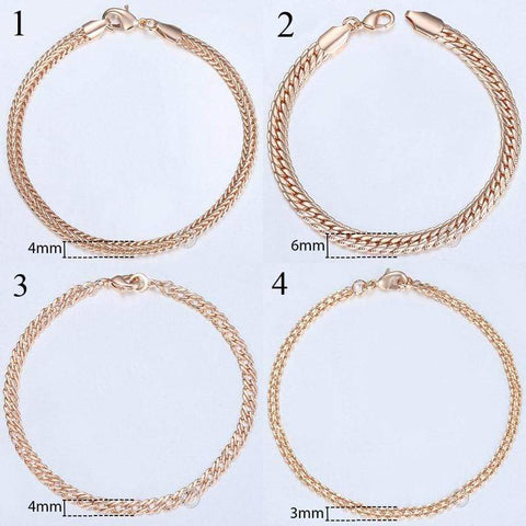 Image of Almas Rose Gold 20cm Curb Snail Foxtail Venitian Link Chains Bracelet  for Men and Women from Almas Collections