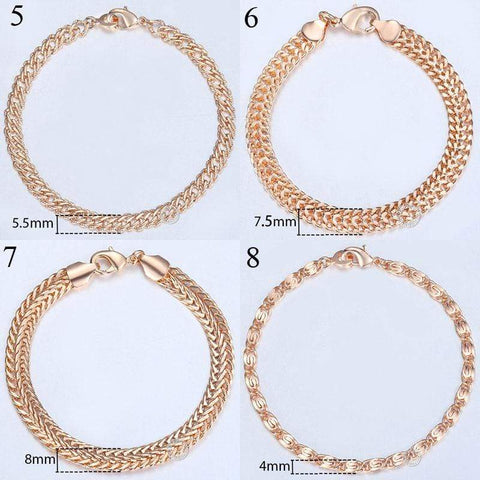 Image of Almas Rose Gold 20cm Curb Snail Foxtail Venitian Link Chains Bracelet  for Men and Women from Almas Collections