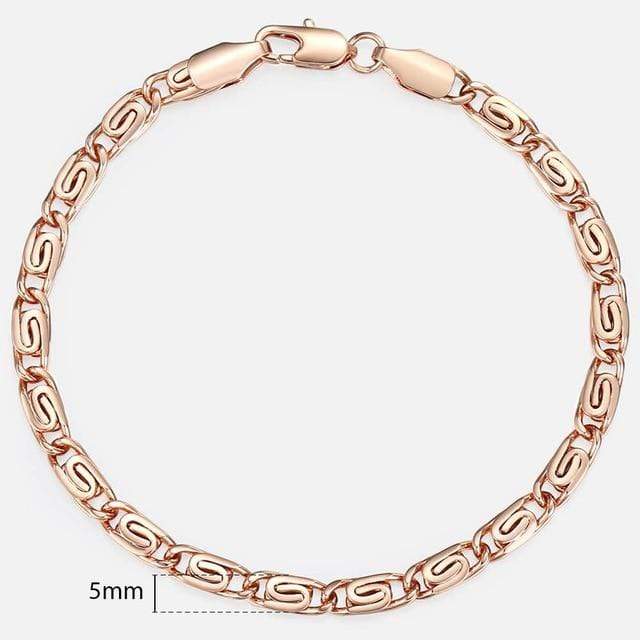 Almas Rose Gold 20cm Curb Snail Foxtail Venitian Link Chains Bracelet  for Men and Women from Almas Collections
