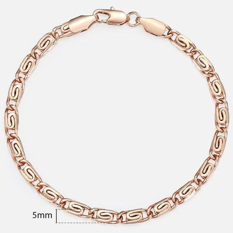 Image of Almas Rose Gold 20cm Curb Snail Foxtail Venitian Link Chains Bracelet  for Men and Women from Almas Collections